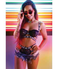 Vibes Not Your Bitch Lace Bra & Cutout Panty Black L/XL