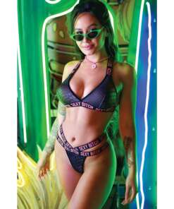 Vibes Sexy Bitch Bralette & Strappy Panty Black M/L