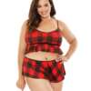 Curve Noelle Crop Cami  & Shortie Set Red/Black 3X/4X