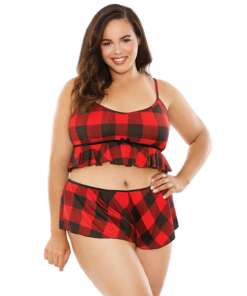 Curve Noelle Crop Cami  & Shortie Set Red/Black 3X/4X