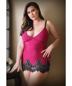 Curve Melanie Lace Trim Chemise & G-String Raspberry 3X/4X
