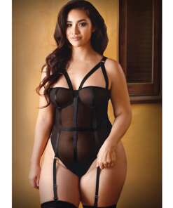 Curve Pamela Caged Teddy w/Detachable Garters Black 3X/4X