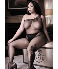 Sheer Fantasy Before Dawn Off the Shoulder Bodystocking Black QN