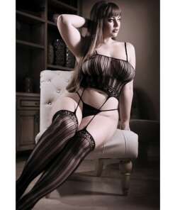 Sheer Fantasy Black Magic Cami Top with Attached Stockings Black QN