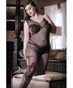 Sheer Fantasy Dark Monarch Butterfly Knit Bodystocking w/Open Crotch Black QN