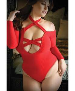 Vixen Havana Nights Long Sleeve Bodysuit w/Snap Closure Red QN