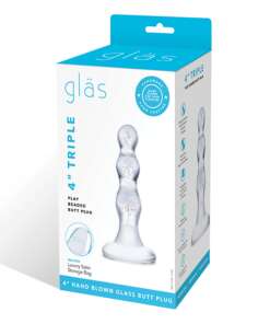 Glas Triple Play Beaded Butt Plug - Clear