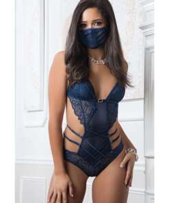 Lace Mask & Teddy French Blue O/S