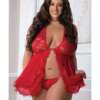 Sheer Open Front Babydoll Candy Red QN
