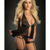 O Ring Babydoll Zip Crotch Teddy & Stockings Black O/S