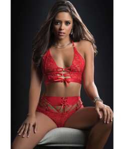 O Ring Halter Top & Boyshort Candy Red O/S