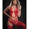Lace Teddy w/Garter & Stockings Candy Red O/S