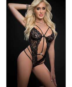 Floral Sheer Plunge Teddy Blackout O/S