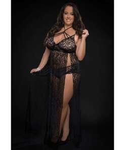 Lace Night Gown w/Lace Panty Black QN