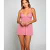 Galloon Lace & Fine Mesh Babydoll & G-String Pink LG