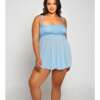 Lace & Fine Mesh Babydoll & Mesh G-String Light Blue 2X