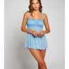 Lace & Fine Mesh Babydoll & Mesh G-String Light Blue SM