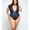 Lace & Mesh Deep V Teddy Blue 1X