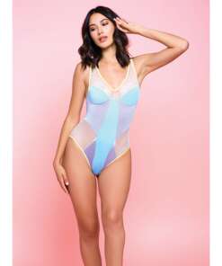 Color Block Teddy w/Fishnet Panel Purple XL