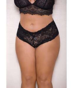 Lace & Pearl Boyshort w/Satin Bow Accents Black 1X/2X