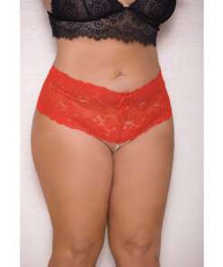 Lace & Pearl Boyshort w/Satin Bow Accents Red 3X/4X