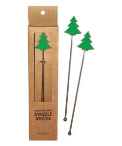 Holiday Tree Reusable Stainless Steel (Dishwasher Safe) Swizzle Stick - Pack of 2