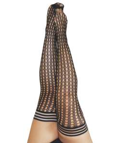 Kix'ies Mimi Dot Fishnet Polka Dot Thigh High Black D