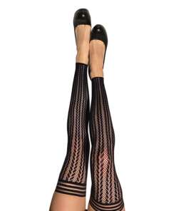 Kix'ies Lindsay Footless Fishnet Stripe Thigh Highs Black A