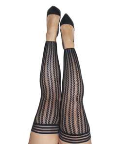 Kix'ies Lindsay Footless Fishnet Stripe Thigh Highs Black D
