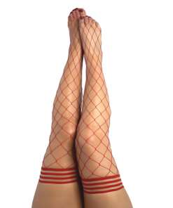 Kix'ies Claudia Large Net Fishnet Thigh Highs Red C