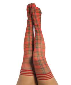 Kix'ies Grace Plaid Thigh Highs Red D