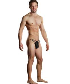 Male Power G-string w/Straps & Rings Black L/XL