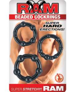 Ram Beaded Cockrings - Black Pack of 3