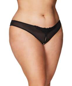 Crotchless Thong w/Pearls Black 1X/2X