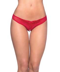 Crotchless Thong w/Pearls Red O/S