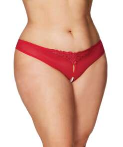 Crotchless Thong w/Pearls Red 1X/2X