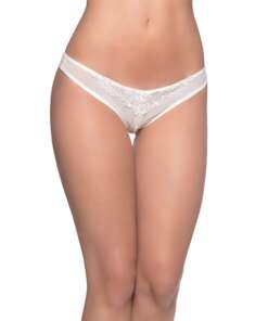 Crotchless Thong w/Pearls White O/S