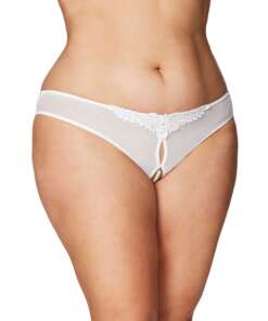 Crotchless Thong w/Pearls White 1X/2X