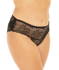 Helena Stretch Lace Open Back Crotchless Panty Black 3X/4X