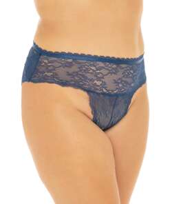 Helena Stretch Lace Open Back Crotchless Panty Estate Blue 3X/4X