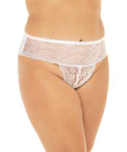 Helena Stretch Lace Open Back Crotchless Panty White 3X/4X