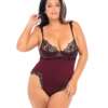 Fall Nicole Satin & Lace Teddy Zinfandel/Black 1X