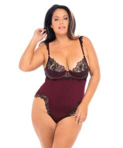 Fall Nicole Satin & Lace Teddy Zinfandel/Black 1X