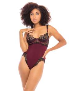 Fall Nicole Satin & Lace Teddy Zinfandel/Black SM