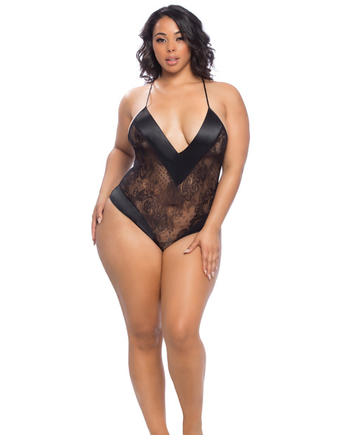 Roxanne Lace Teddy w/Wide Satin Edges Black 1X
