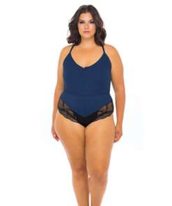 Claribel Ribbed Jersey Romper Estate Blue/Black 1X/2X