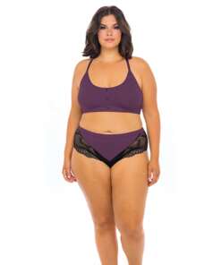 Claribel Ribbed jersey Bralette & Boyshort Italian Plum 1X/2X