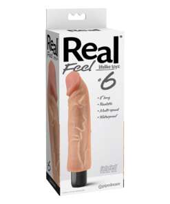 Real Feel No. 6  Long 8" Vibe Waterproof - Mutli-speed Flesh