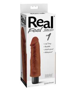 Real Feel No. 1  Long 7.5" Vibe Waterproof - Mutli-speed Brown