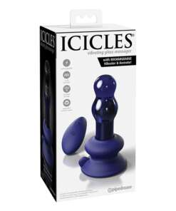 Icicles No. 83 Hand Blown Glass Vibrating Butt Plug w/Remote - Blue